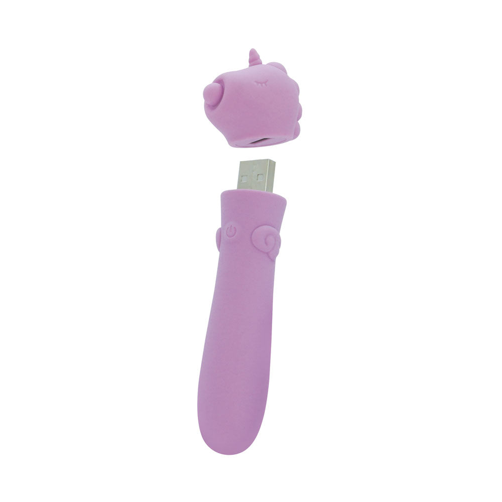 Unihorn - USB Bullet - Karma Lilac - Lilac USB Rechargeable Vibrating Bullet with playful unicorn design.