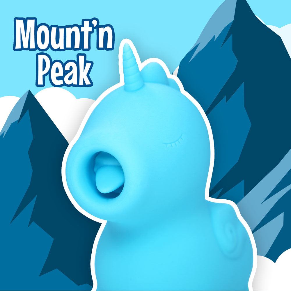 Unihorn - Mount'n Peak - Teal USB Rechargeable Flicking Stimulator, a cute blue unicorn vibrator for intimate essentials.
