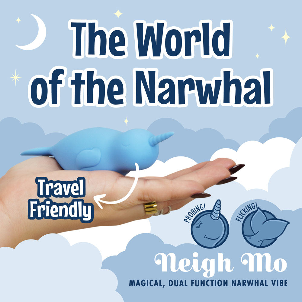 Unihorn of the Sea - Neigh Mo - The Narwhal - USB Rechargeable Dual Motor Stimulator, travel-friendly design.