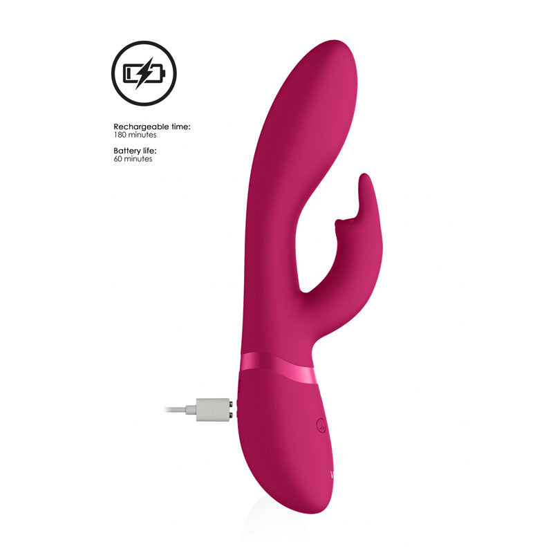 Vive Zosia - 21.3 cm USB Rechargeable Rabbit Vibrator in vibrant pink, showcasing its dual function for G-spot and clitoral stimulation.