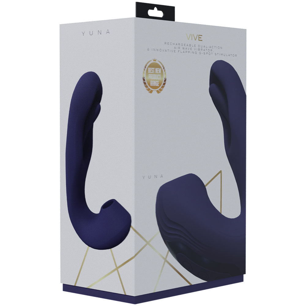 VIVE Yuna -  -  USB Rechargeable Flapping Vibrator with Air Pulsation packaging design showcasing innovative features.