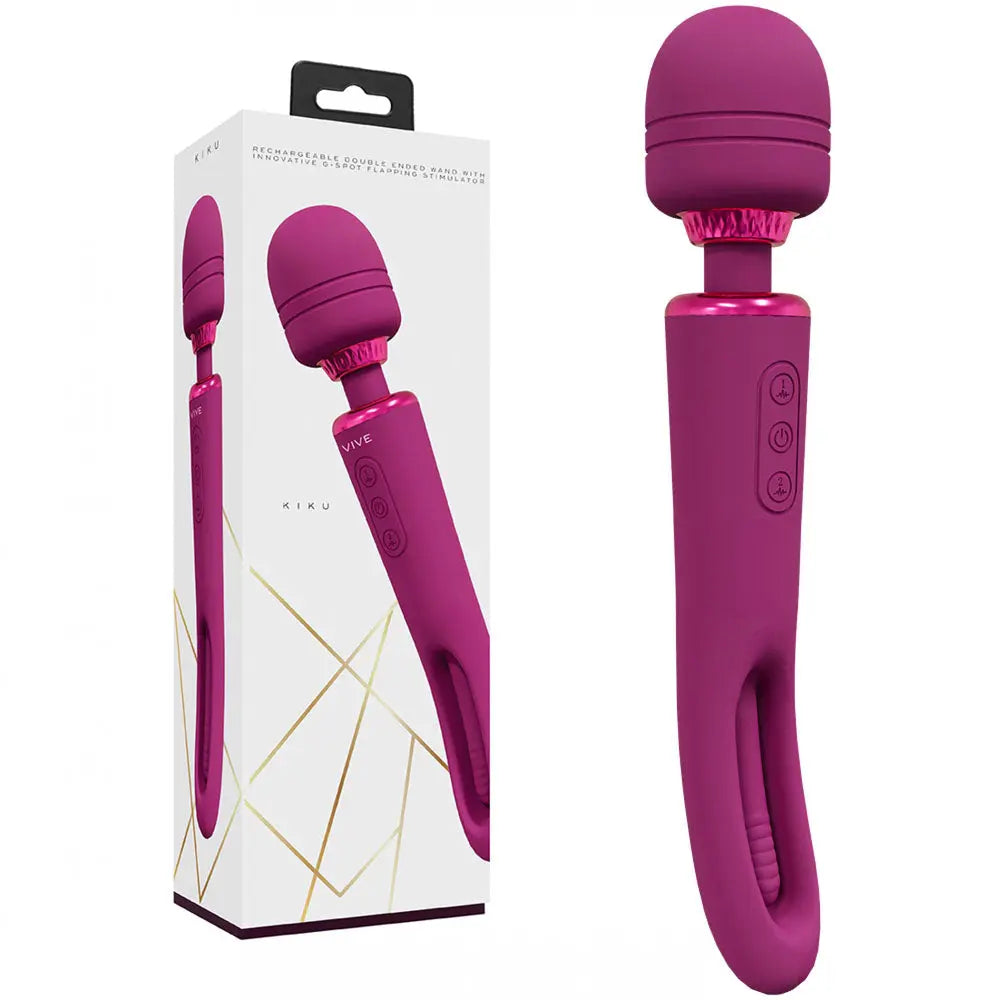 VIVE Kiku -  -  25.2 cm USB Rechargeable Dual End Massage Wand with Flapping Tip Shots Toys Discreet Intimate Essentials.