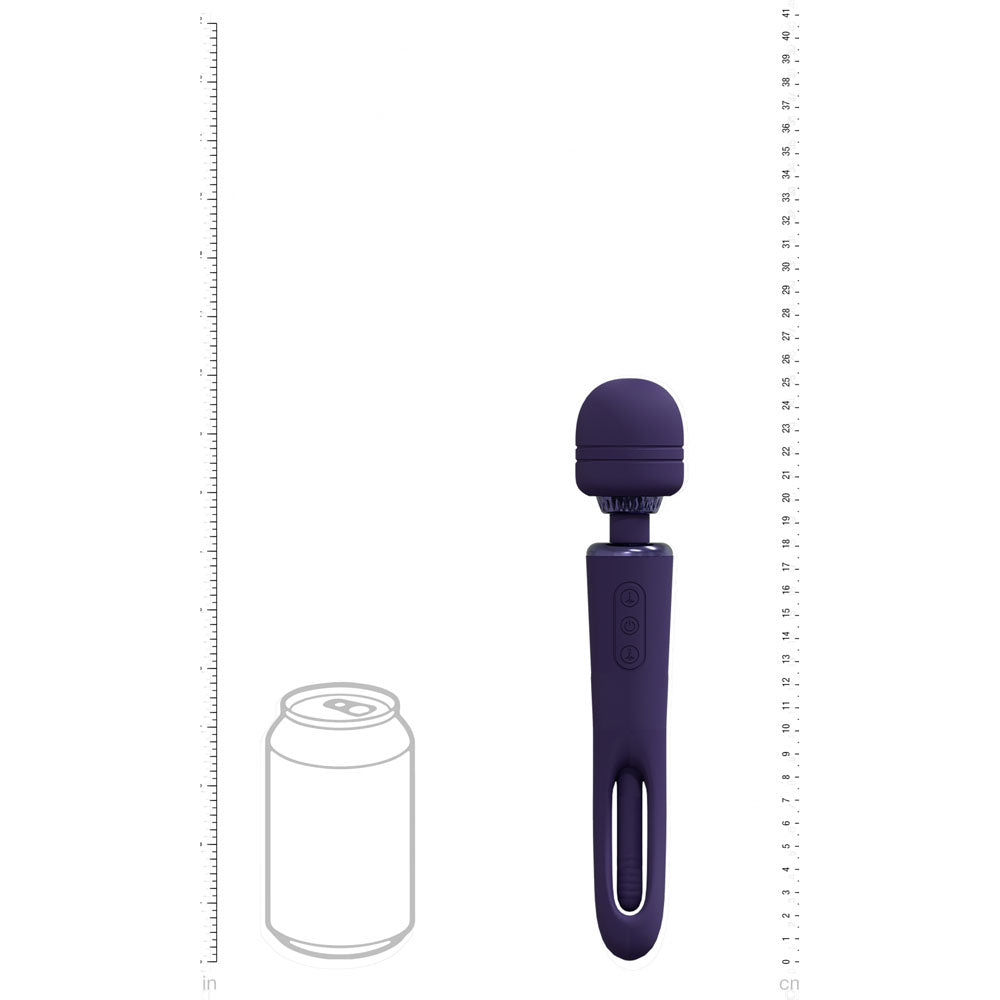 VIVE Kiku -  -  25.2 cm USB Rechargeable Dual End Massage Wand with Flapping Tip displayed beside a can for size reference.