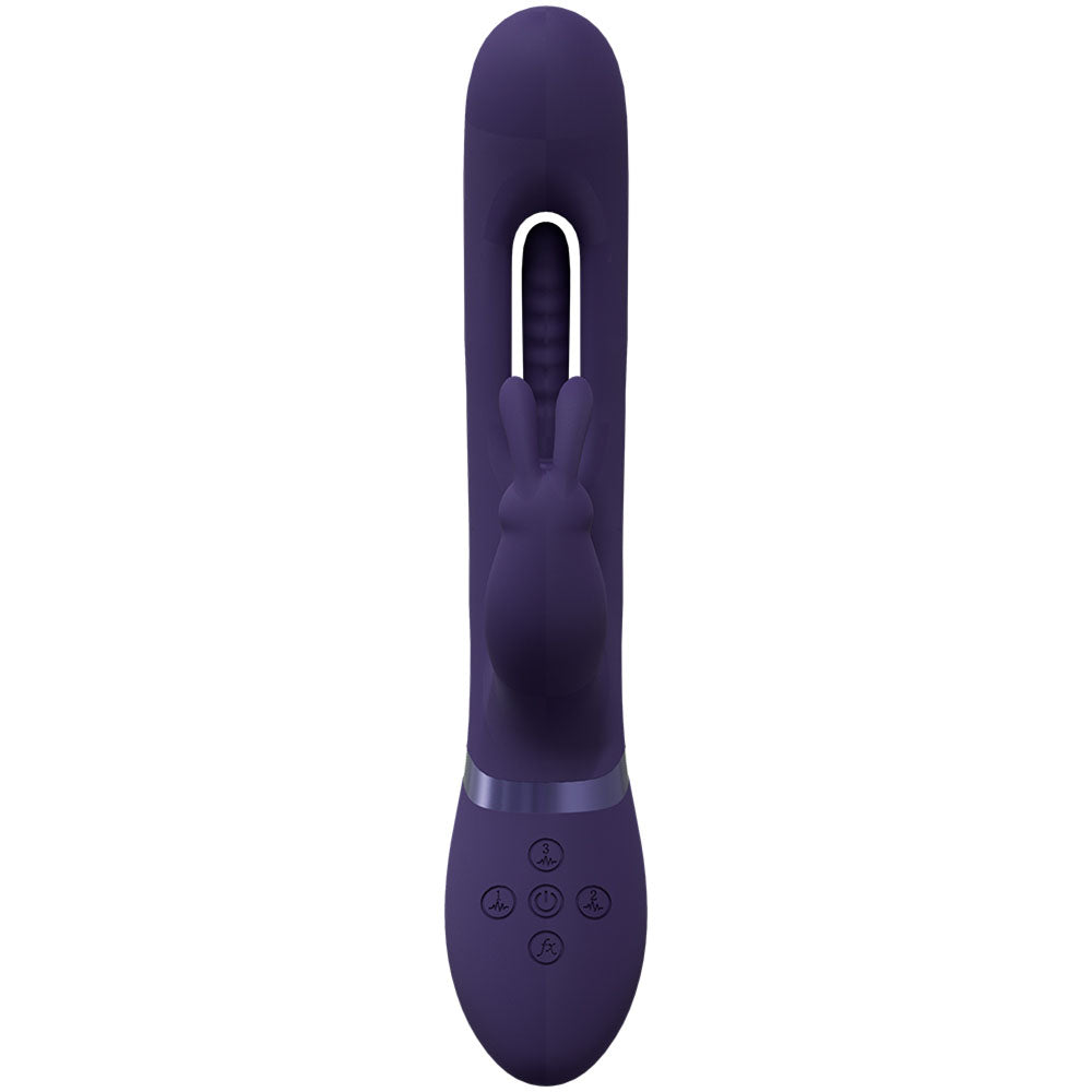 VIVE Mika -  -  23.2 cm USB Rechargeable Rabbit Vibrator with Flapping Shaft in purple with flapping tongue design.