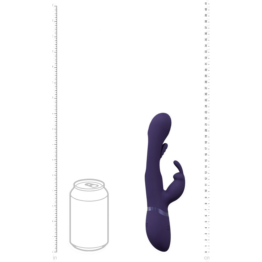 VIVE Mika -  -  23.2 cm USB Rechargeable Rabbit Vibrator with Flapping Shaft, next to a soda can for size reference.