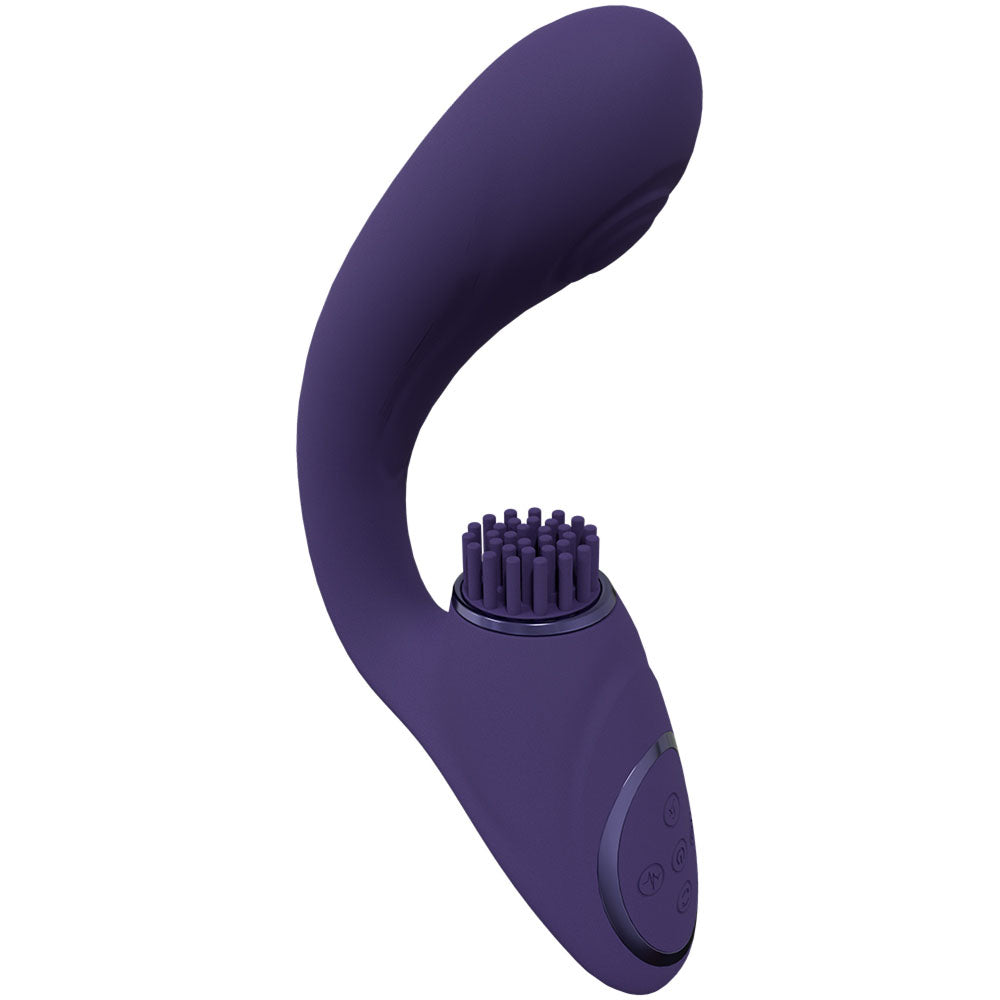 VIVE Gen -  -  USB Rechargeable Triple Motor Vibrator in purple with soft bristles for pleasure and stimulation.