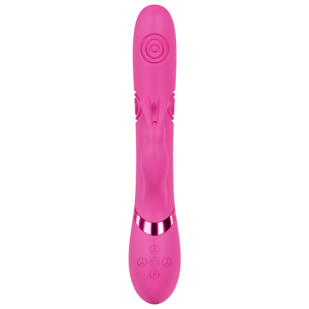 VIVE Mimi -  -  25 cm USB Rechargeable Vibrating & Tapping Rabbit Vibrator in pink with multiple function buttons.