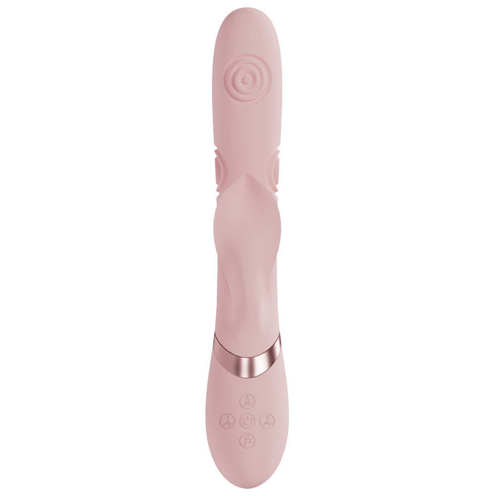 VIVE Fronda -  -  25 cm USB Rechargeable Tapping Rabbit Vibrator in soft pink color with multiple control buttons.