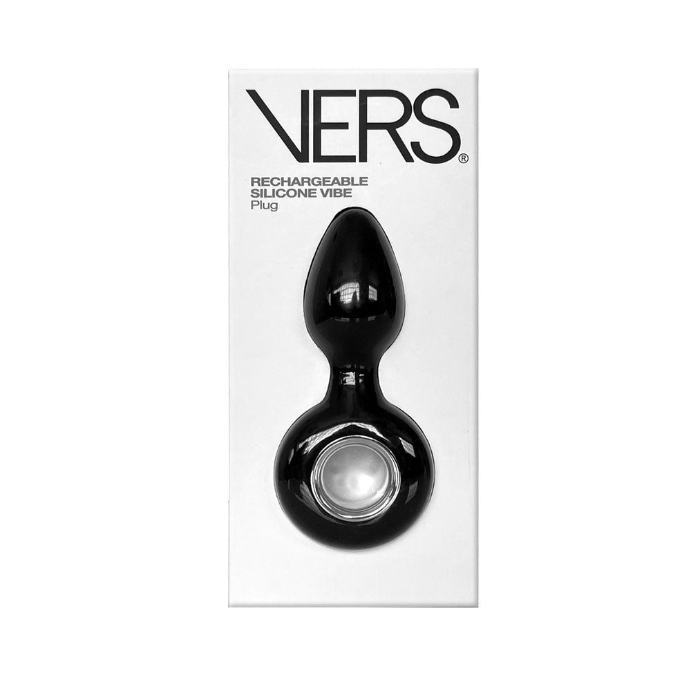 VERS Rechargeable Silicone Plug Vibe - 12.5 cm USB Rechargeable Vibrating Butt Plug in packaging.