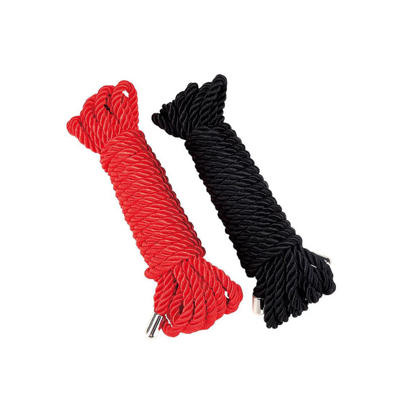 WhipSmart Heartbreaker 2 Pack Satin BDSM Rope - Black & Red Ropes - Set of 2 for intimate essentials and bondage play.