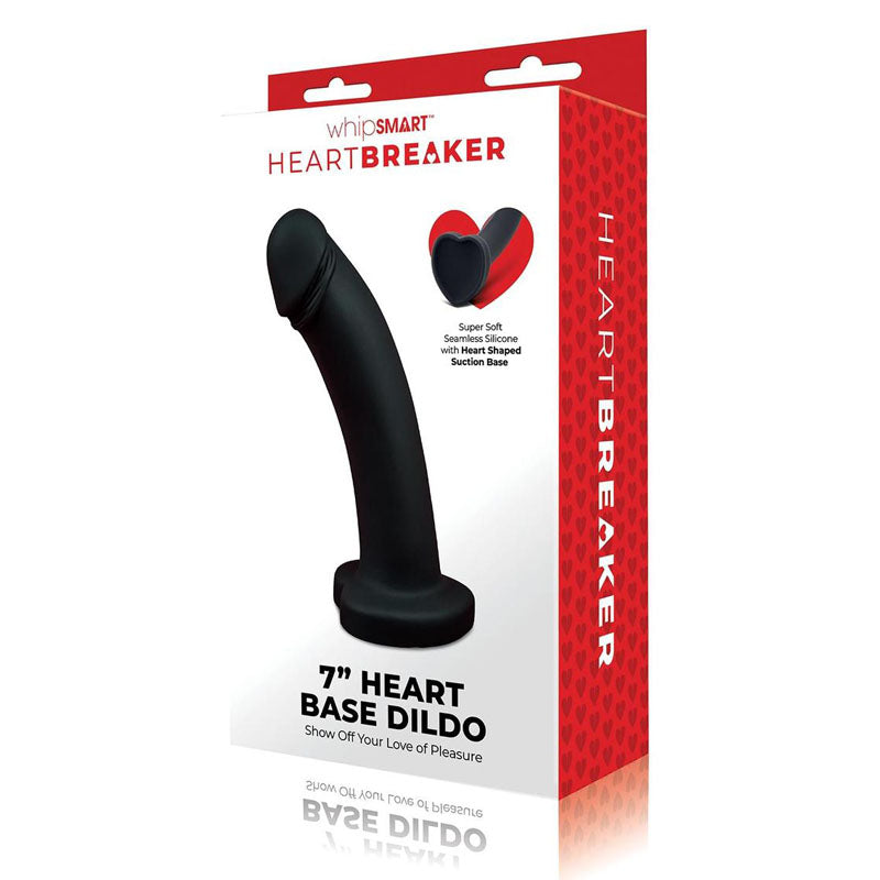 WhipSmart Heartbreaker 7'' Heart Base Dildo -  17.8 cm Dong with Heart Shaped Base packaging showing soft silicone design.