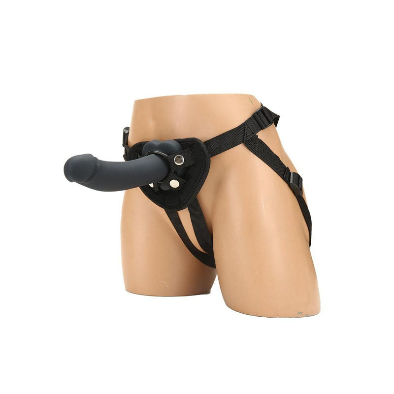 WhipSmart Heartbreaker 7'' Heart Base Dildo -  17.8 cm Dong with Heart Shaped Base in black strap on harness.