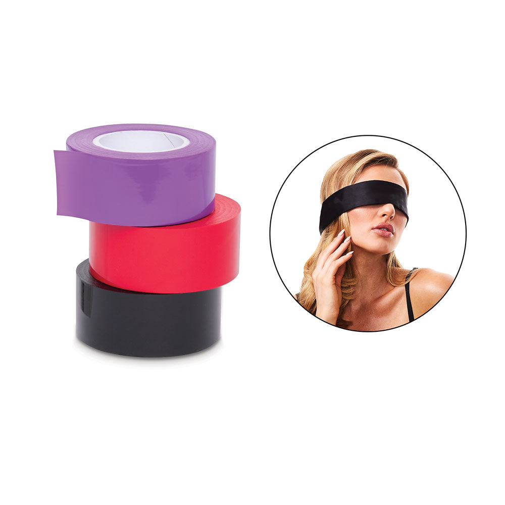 WhipSmart Bondage Tape 3-Pack with Blindfold - Set of 3 Bondage Tapes and Bonus Satin Blindfold.
