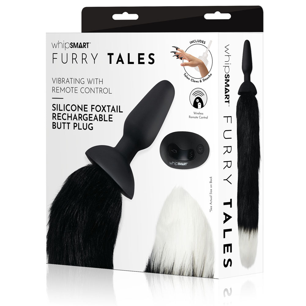 WhipSmart Furry Tales Silicone Foxtail Rechargeable Butt Plug -  9.5 cm Vibrating Butt Plug with  Fox Tail & Remote Control packaging