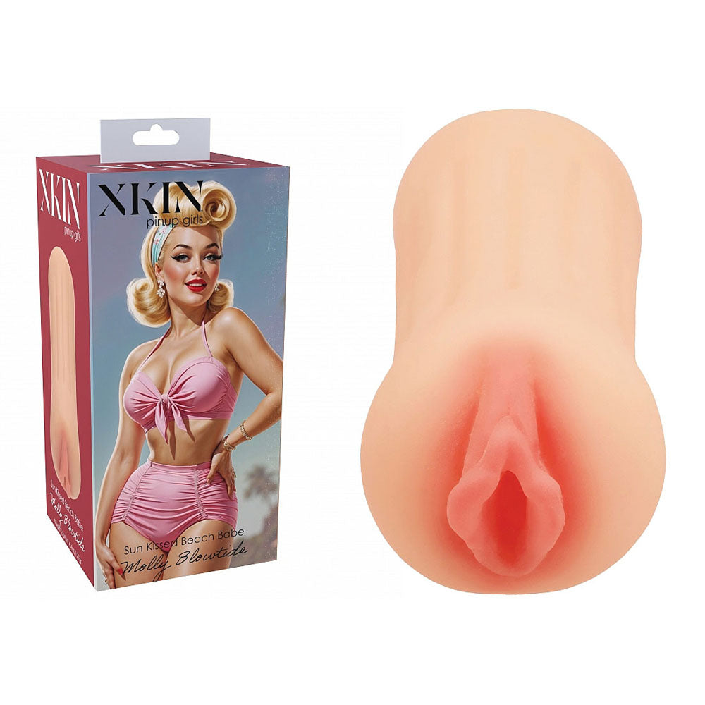 XKIN PinUp Girls - Molly Blowtide - 12 cm Vagina Stroker with realistic texture and playful packaging.