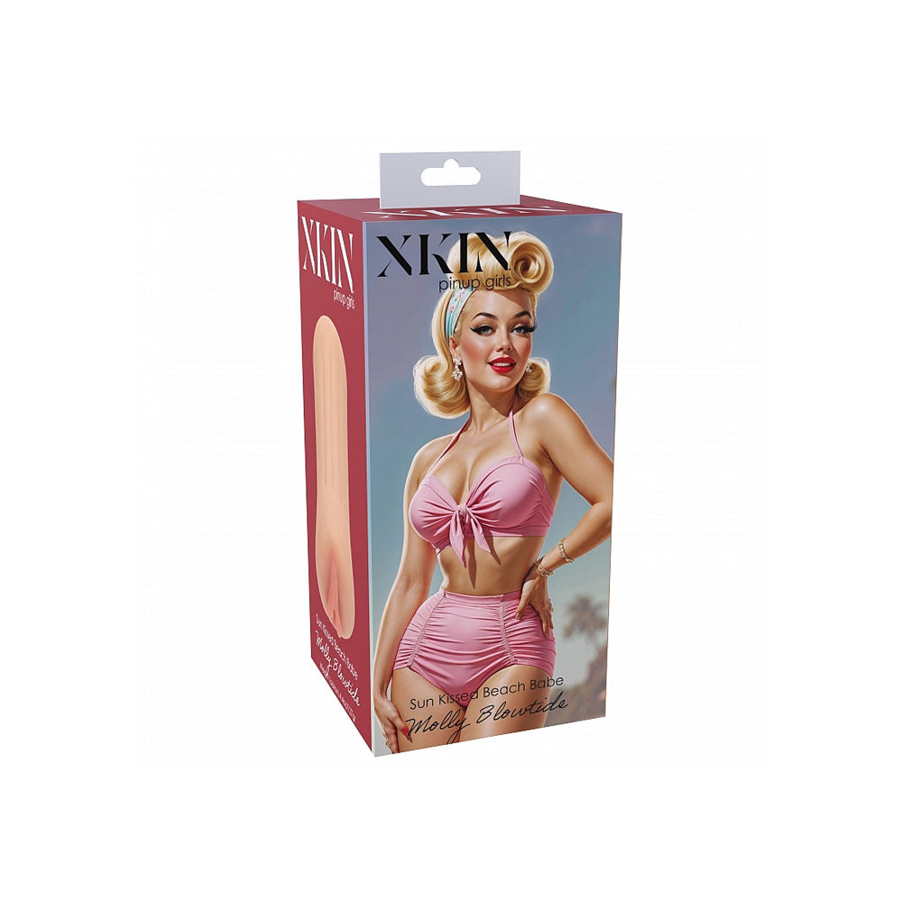 XKIN PinUp Girls - Molly Blowtide - 12 cm Vagina Stroker packaging featuring retro beach-themed design.