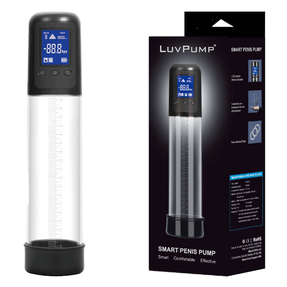 LuvPump Smart Penis Pump - USB Rechargeable Automatic Penis Pump with LCD screen and ergonomic design for effective stimulation.