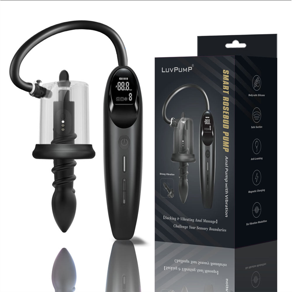 LuvPump RosCup Pro Smart Rosebud Pump - USB Rechargeable Anal Pump with Vibrating Probe with sleek design and digital display.