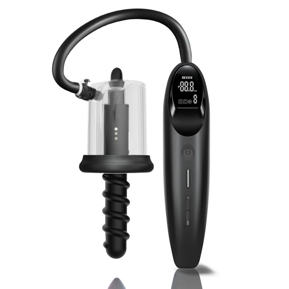 LuvPump RosCup Pro Smart Rosebud Pump -  USB Rechargeable Anal Pump with Vibrating Probe in black design.
