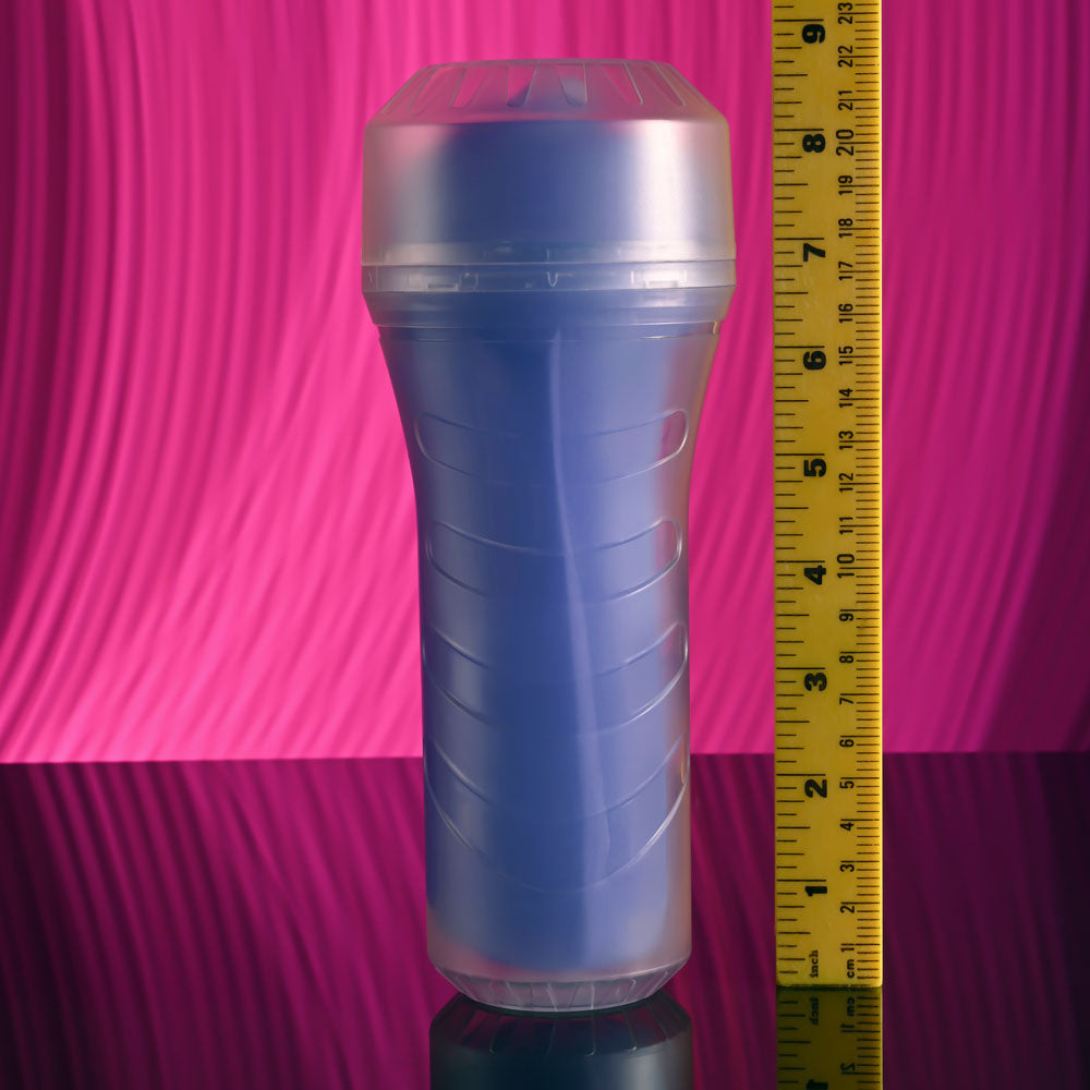 Zero Tolerance POP ON THE GLOW - Glow in Dark Vagina Stroker next to a ruler for size reference.