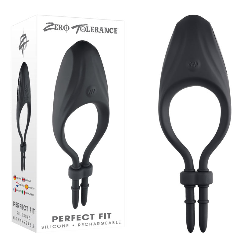 Zero Tolerance PERFECT FIT -  USB Rechargeable Vibrating Lasso Cock Ring in black silicone packaging.