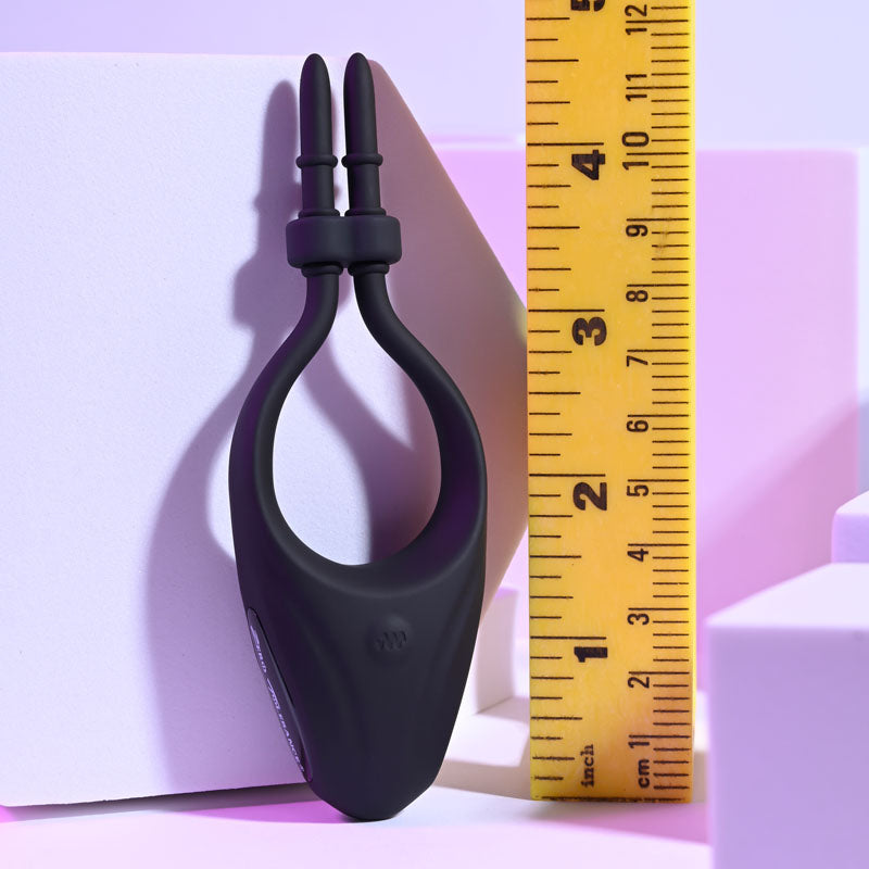 Zero Tolerance PERFECT FIT -  USB Rechargeable Vibrating Lasso Cock Ring displayed next to a ruler for size reference.