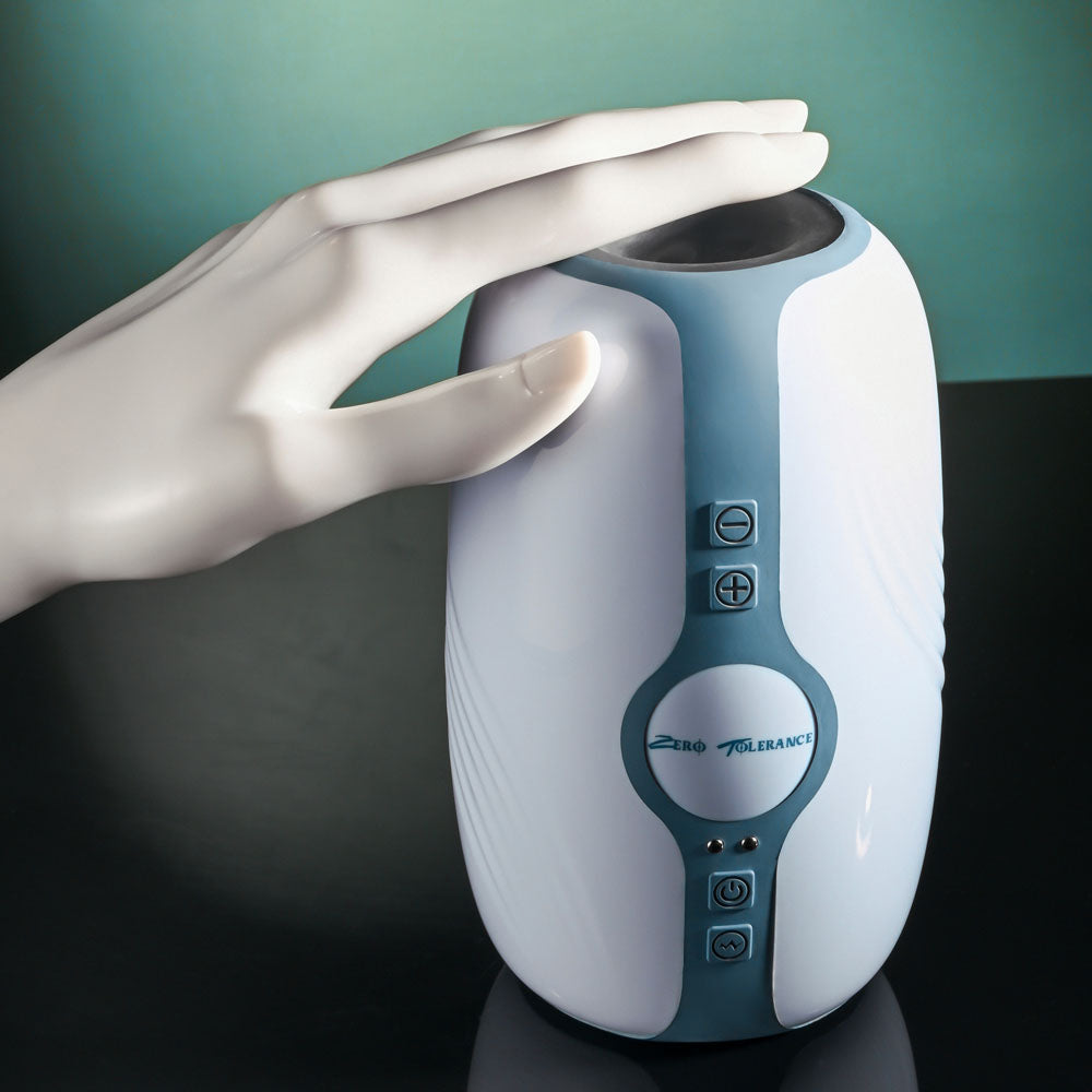 Zero Tolerance TOUCHDOWN - 15 cm USB Rechargeable Vibrating & Tightening Stroker with hand on canister