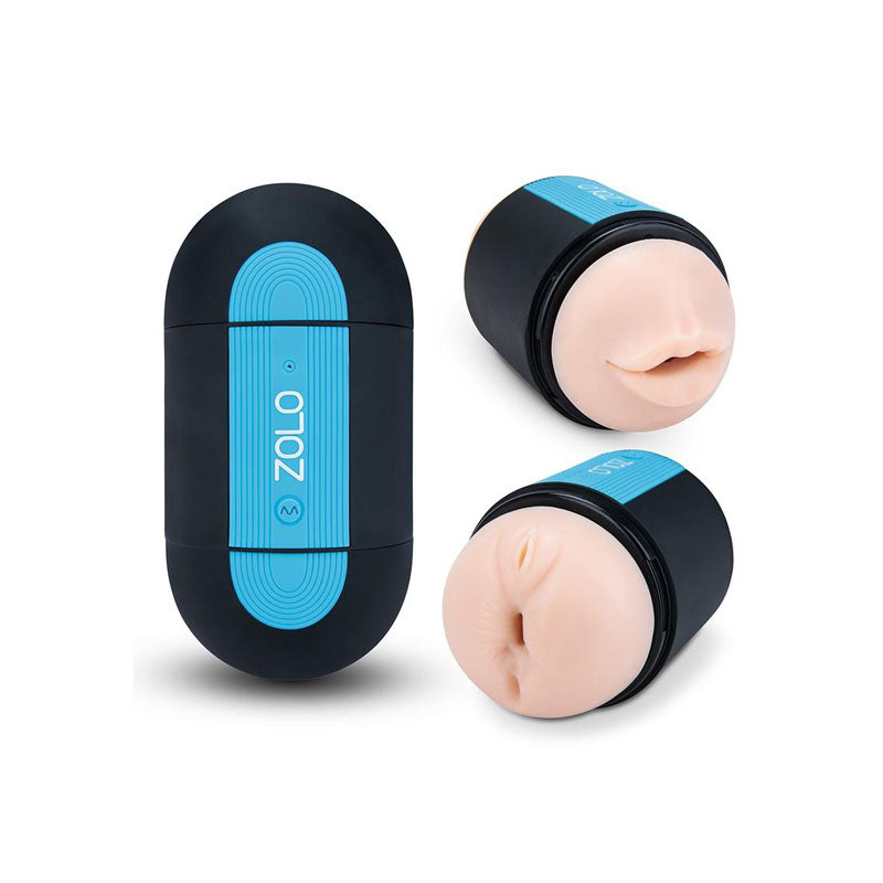 Zolo Pleasure Pill - Double Ended USB Rechargeable Stroker, featuring mouth and anal openings for enhanced stimulation.