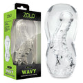 Zolo Gripz - Wavy - Stroker Sleeve in clear packaging, showcasing its flexible texture and ergonomic design.