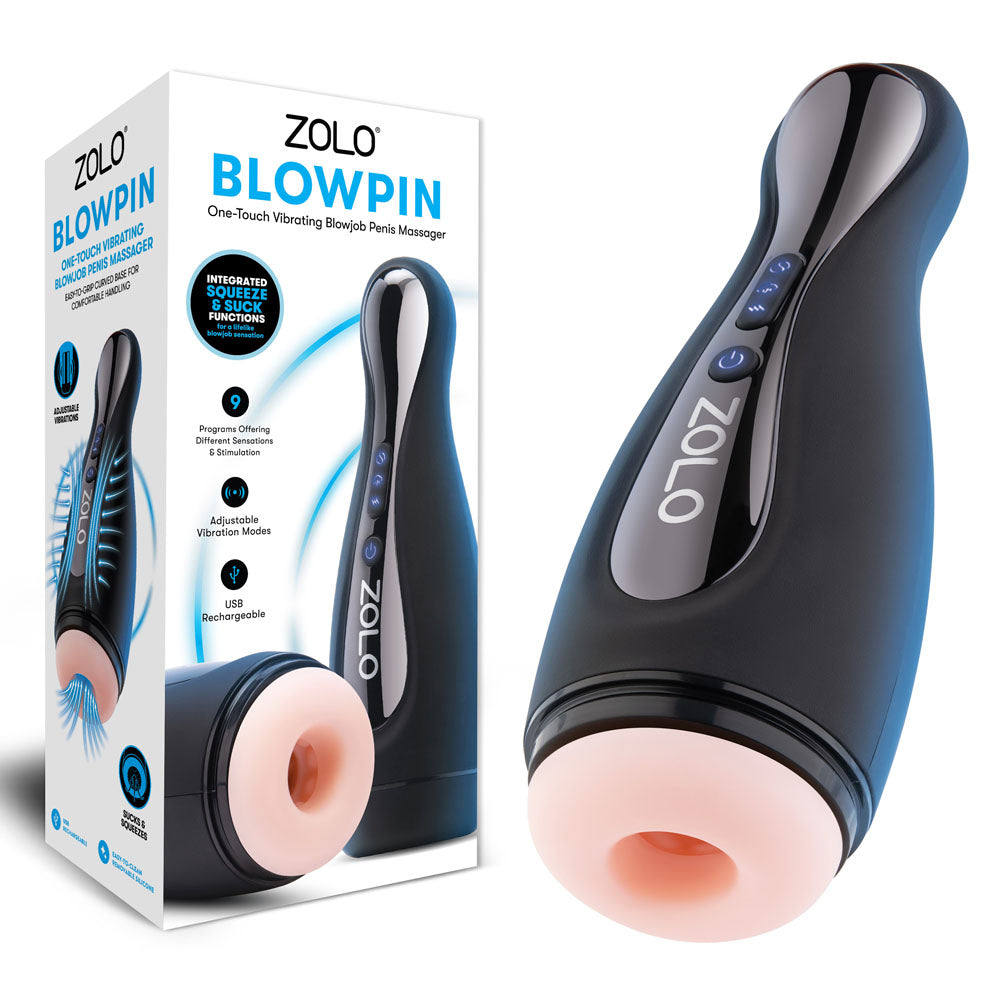 Zolo Blowpin -  USB Rechargeable Auto Sucking and Vibrating Masturbator with sleek design and features for intimate moments.