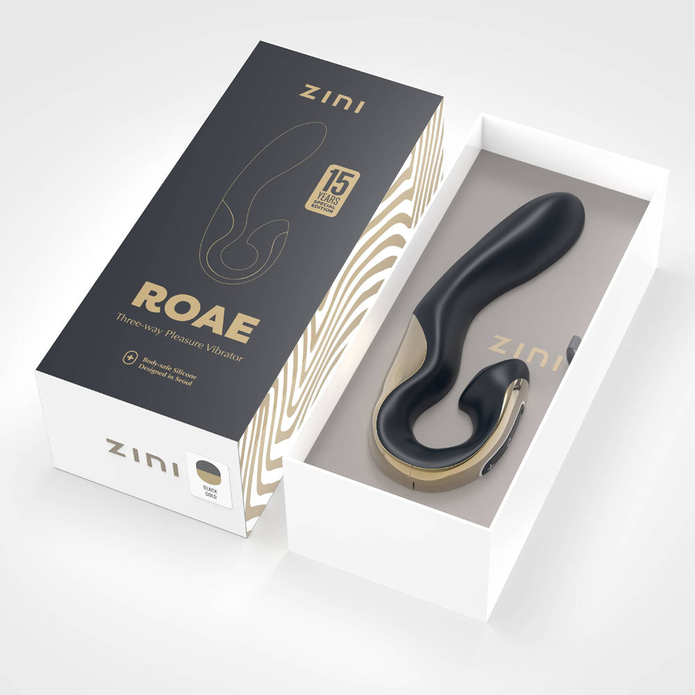 Zini Roae Special Edition - /Gold - /Gold 19.5 cm USB Rechargeable Vibrator in elegant packaging with design details.