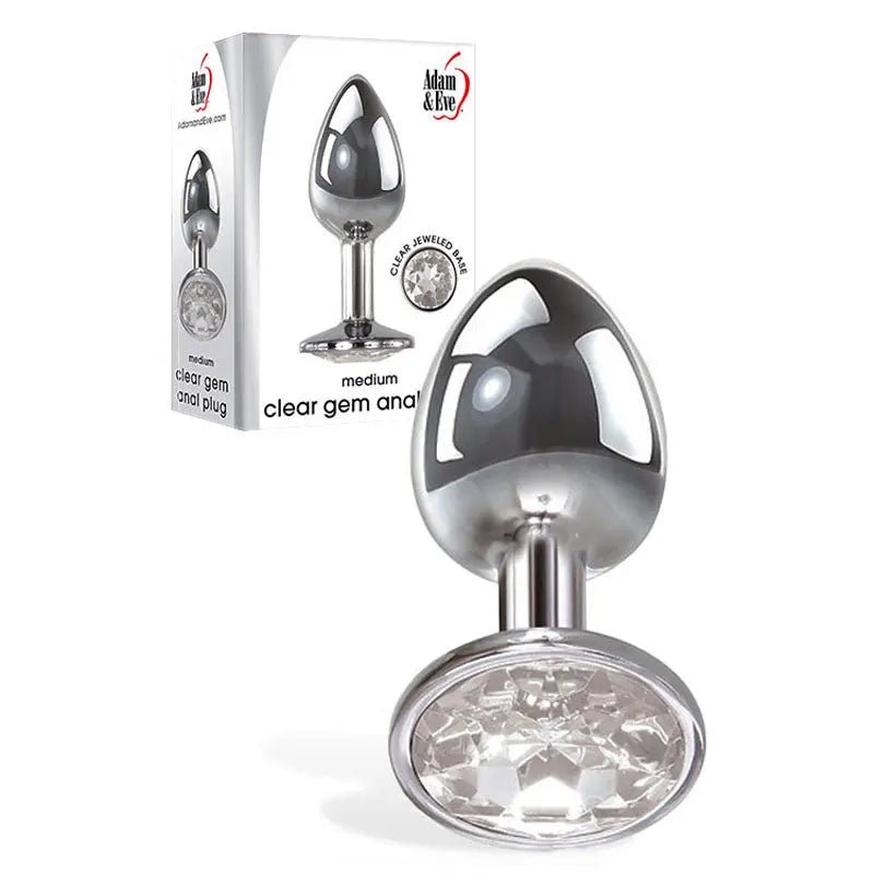 Shop affordable quality Adam & Eve Clear Gem Anal Plug - Medium - Metallic 8.2 cm Medium Butt Plug with Clear Gem Base - Discreet Intimate Essentials - ANAL TOYS - Adam & Eve
