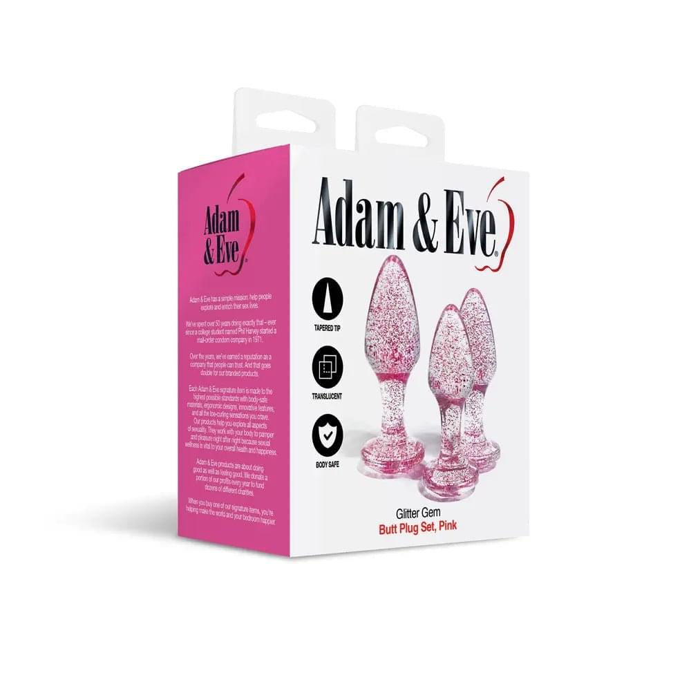 Adam & Eve Glitter Gem 3-Piece Butt Plug Set -  - Glitter  Butt Plugs - Set of 3 Sizes Adam & Eve Discreet Intimate Essentials.