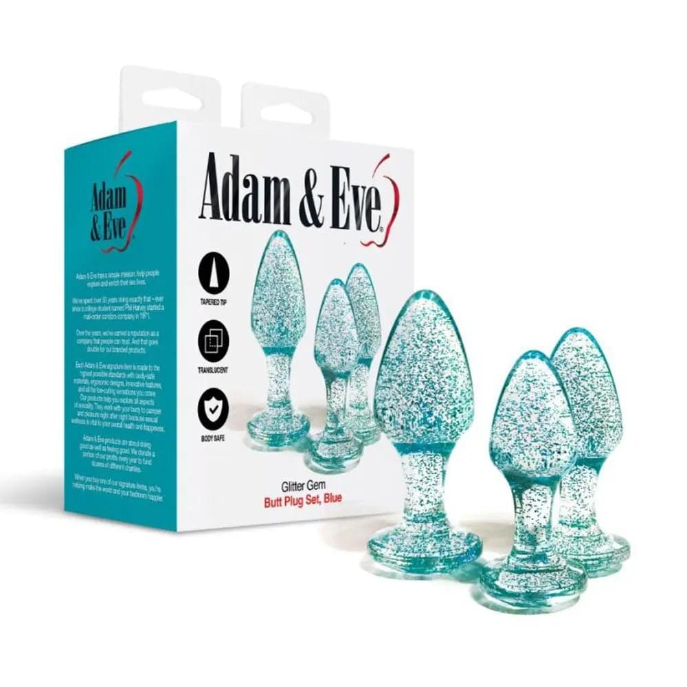 Adam & Eve Glitter Gem 3-Piece Butt Plug Set -  - Glitter  Butt Plugs - Set of 3 Sizes Adam & Eve Discreet Intimate Essentials.