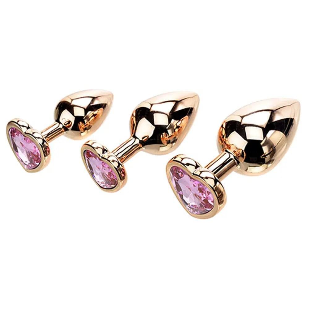 Adam & Eve  HEART GEM ANAL TRAINING SET -  Metal Anal Plugs with Pink Gem Bases - Set of 3 Sizes Adam & Eve Discreet Intimate Essentials.