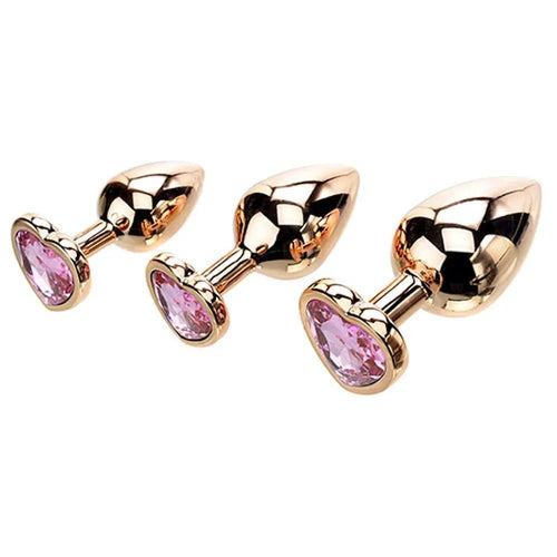 Adam & Eve  HEART GEM ANAL TRAINING SET -  Metal Anal Plugs with Pink Gem Bases - Set of 3 Sizes Adam & Eve Discreet Intimate Essentials.