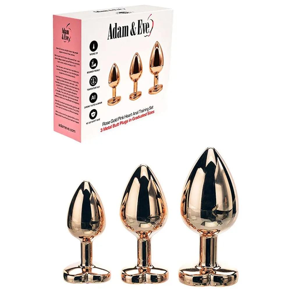 Adam & Eve  HEART GEM ANAL TRAINING SET -  Metal Anal Plugs with Pink Gem Bases - Set of 3 Sizes Adam & Eve Discreet Intimate Essentials.