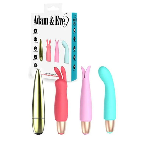 Adam & Eve PLAYFUL SEDUCTION KIT - USB Rechargeable Vibrator with 3 Interchangeable Sleeves Adam & Eve Discreet Intimate Essentials.