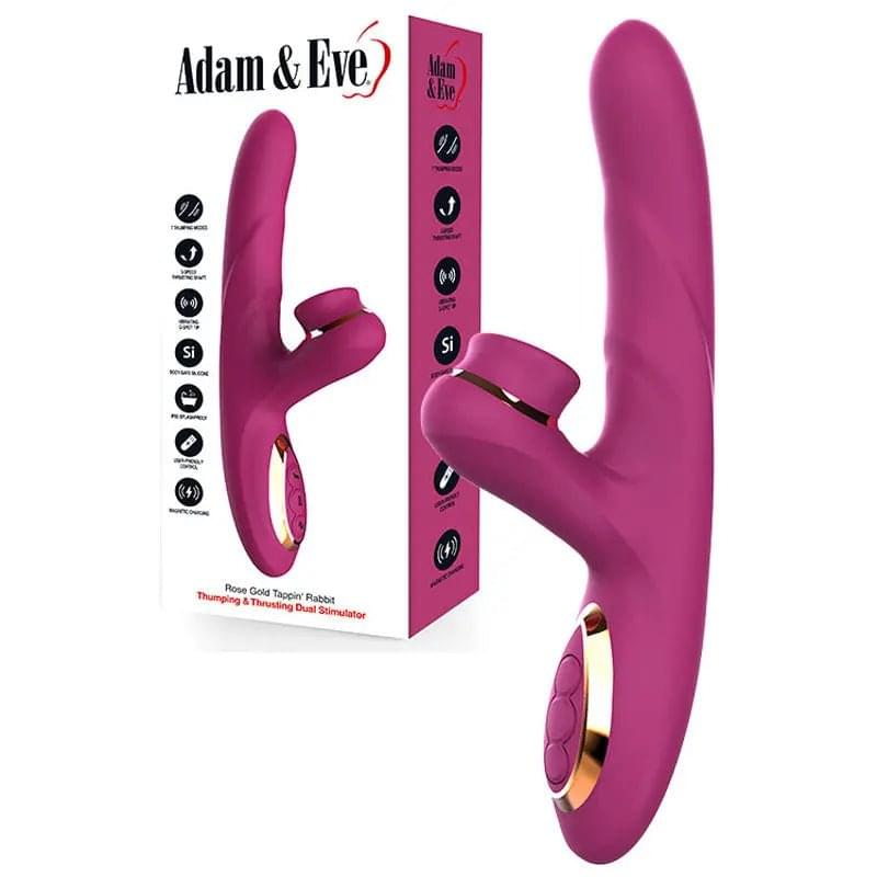 Adam & Eve ROSE GOLD TAPPIN RABBIT -  22.5 cm USB Rechargeable Tapping & Thrusting Rabbit Vibrator Adam & Eve Discreet Intimate Essentials.