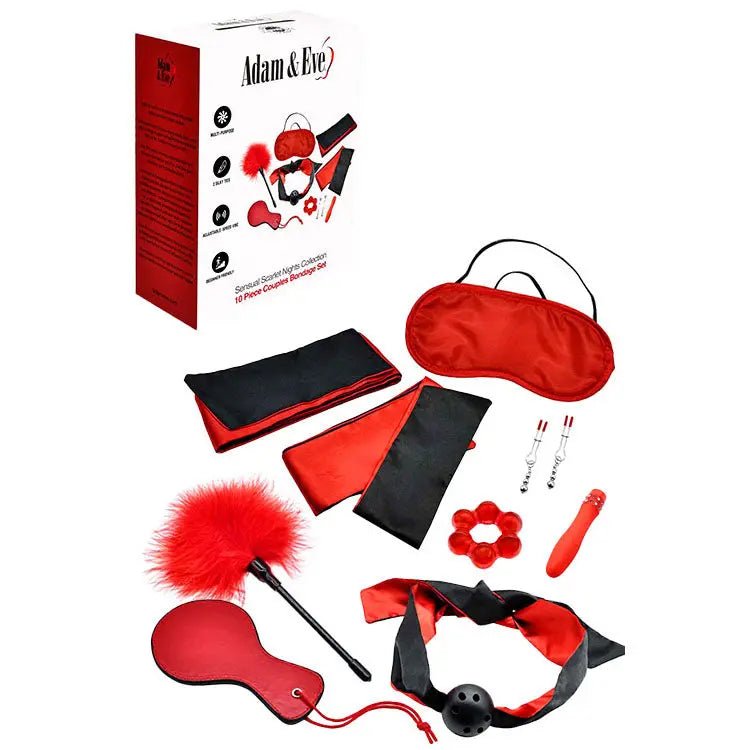Shop affordable quality Adam & Eve SENSUAL SCARLET NIGHTS - Black/ Couples Bondage Kit - Set of 10 Pieces - Discreet Intimate Essentials - BONDAGE-TOYS - Adam & Eve