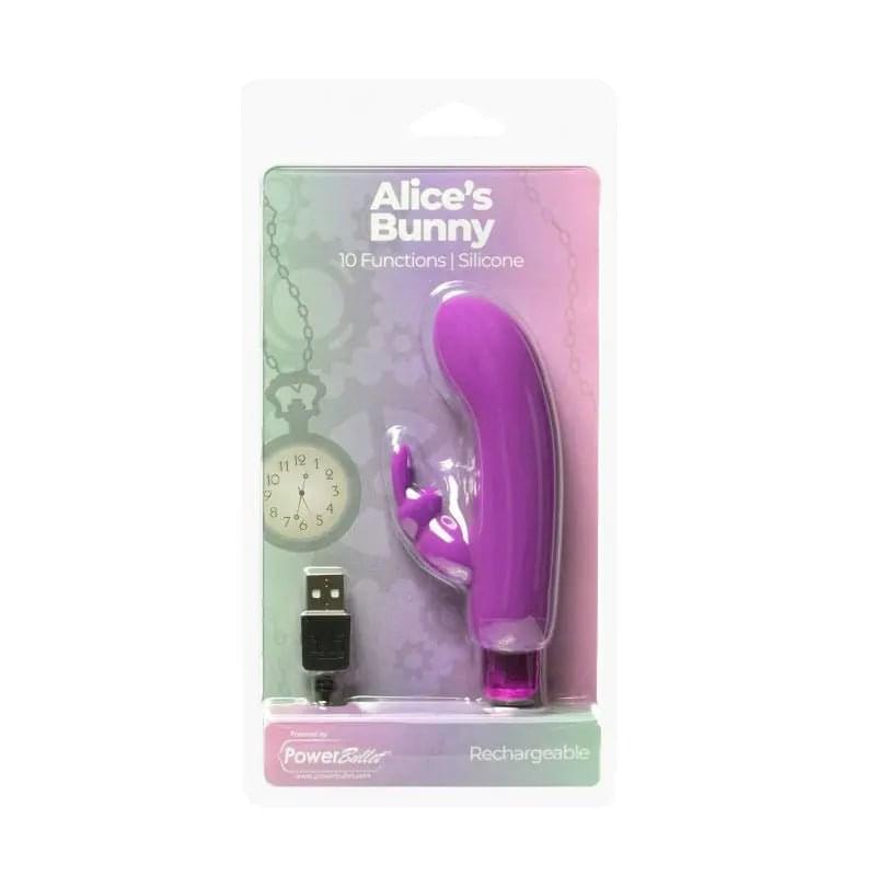 Alices Bunny Rechargeable Bullet w Rabbit Sleeve Purple PowerBullet Discreet Intimate Essentials.