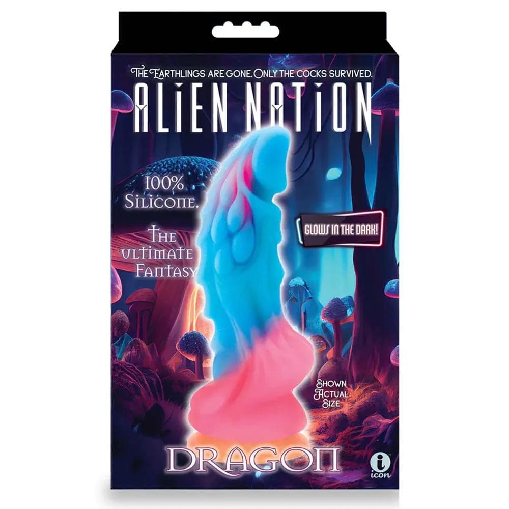 Alien Nation - Glow Dragon - Glow in Dark Rainbow 22.9 cm Fantasy Dong Icon Brands Discreet Intimate Essentials.