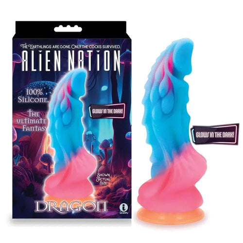 Alien Nation - Glow Dragon - Glow in Dark Rainbow 22.9 cm Fantasy Dong Icon Brands Discreet Intimate Essentials.