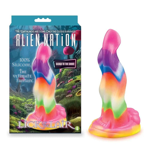 Alien Nation - Lick Of The Lair - Glow in Dark Rainbow 17.8 cm Fantasy Dong Icon Brands Discreet Intimate Essentials.