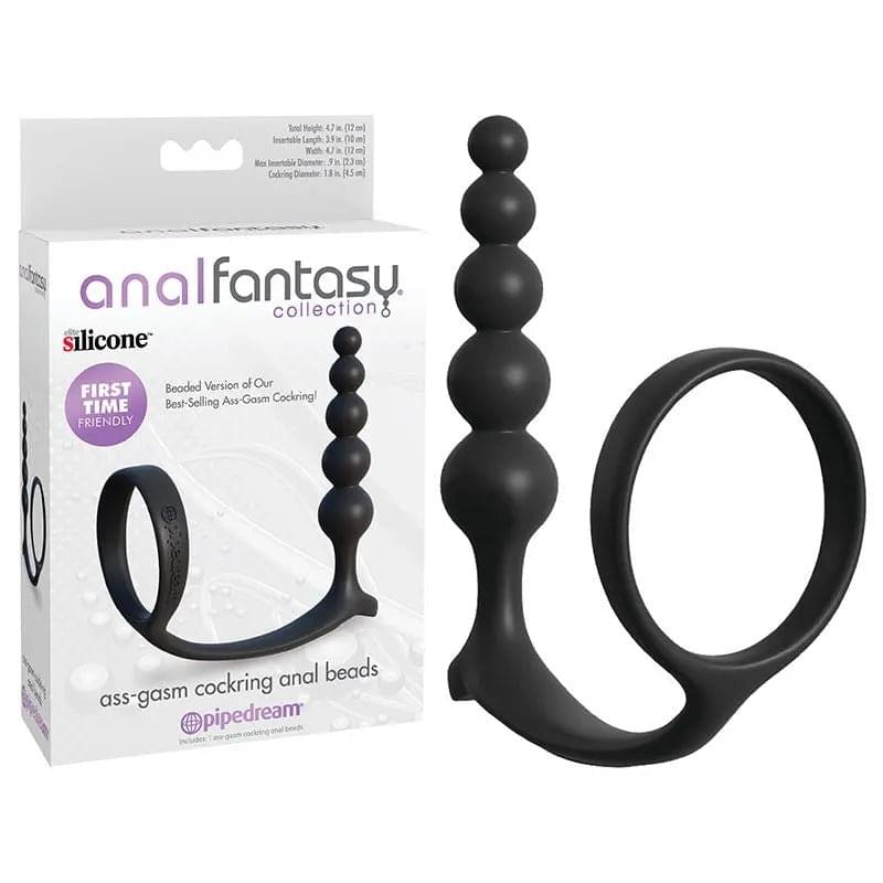 Anal Fantasy Collection Ass-Gasm Cockring Anal Beads -  Cock Ring with Anal Plug Pipedream Discreet Intimate Essentials.