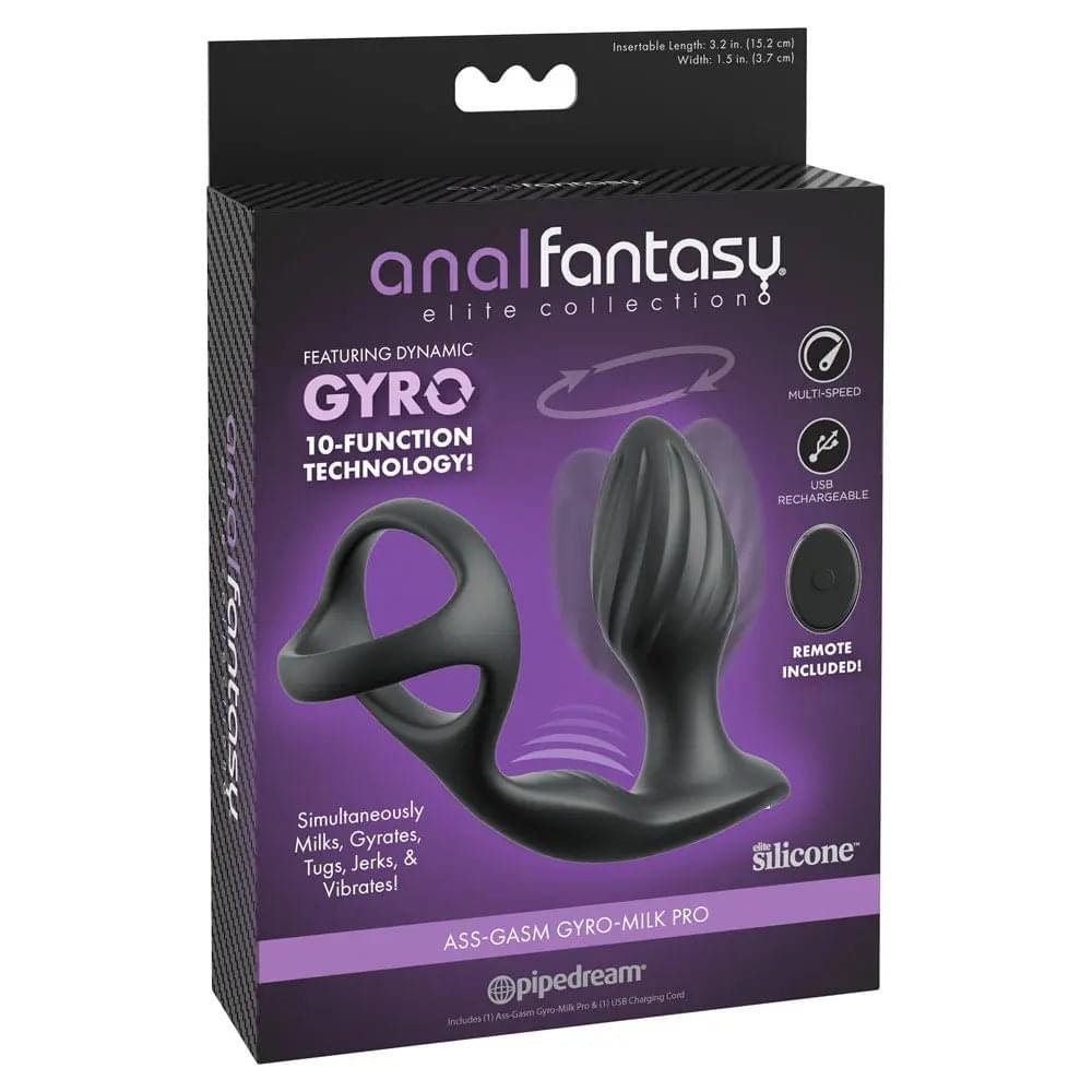 Anal Fantasy Elite Ass-Gasm Gyro-Milk Pro -  USB Rechargeable Gyrating Butt Plug with Cock Ring Pipedream Discreet Intimate Essentials.