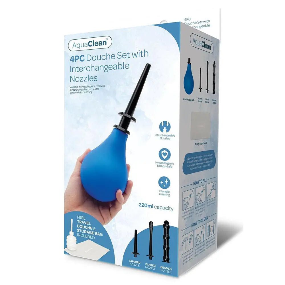 Shop affordable quality AquaClean 4 Piece Douche Set with Interchangeable Nozzles - 220 ml Capacity with Free Travel Douche Included - Discreet Intimate Essentials - HEALTH CARE - Xgen Products