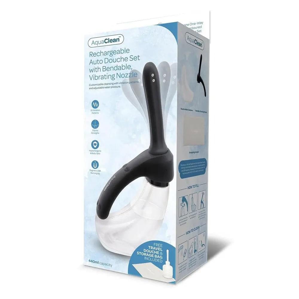 AquaClean Rechargeable Auto Douche Set with Bendable Vibrating Nozzle - 440 ml Capacity with Free Travel Douche Included Xgen Products Discreet Intimate Essentials.