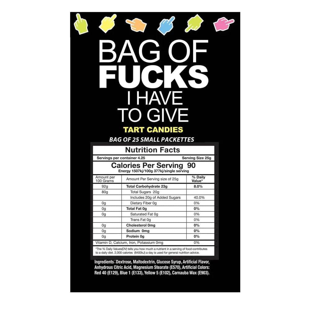Bag Of Fucks I Have To Give - Bag of 25 - Fruit Flavoured Lollies - Bag of 25 Mini Packs Little Genie Discreet Intimate Essentials.