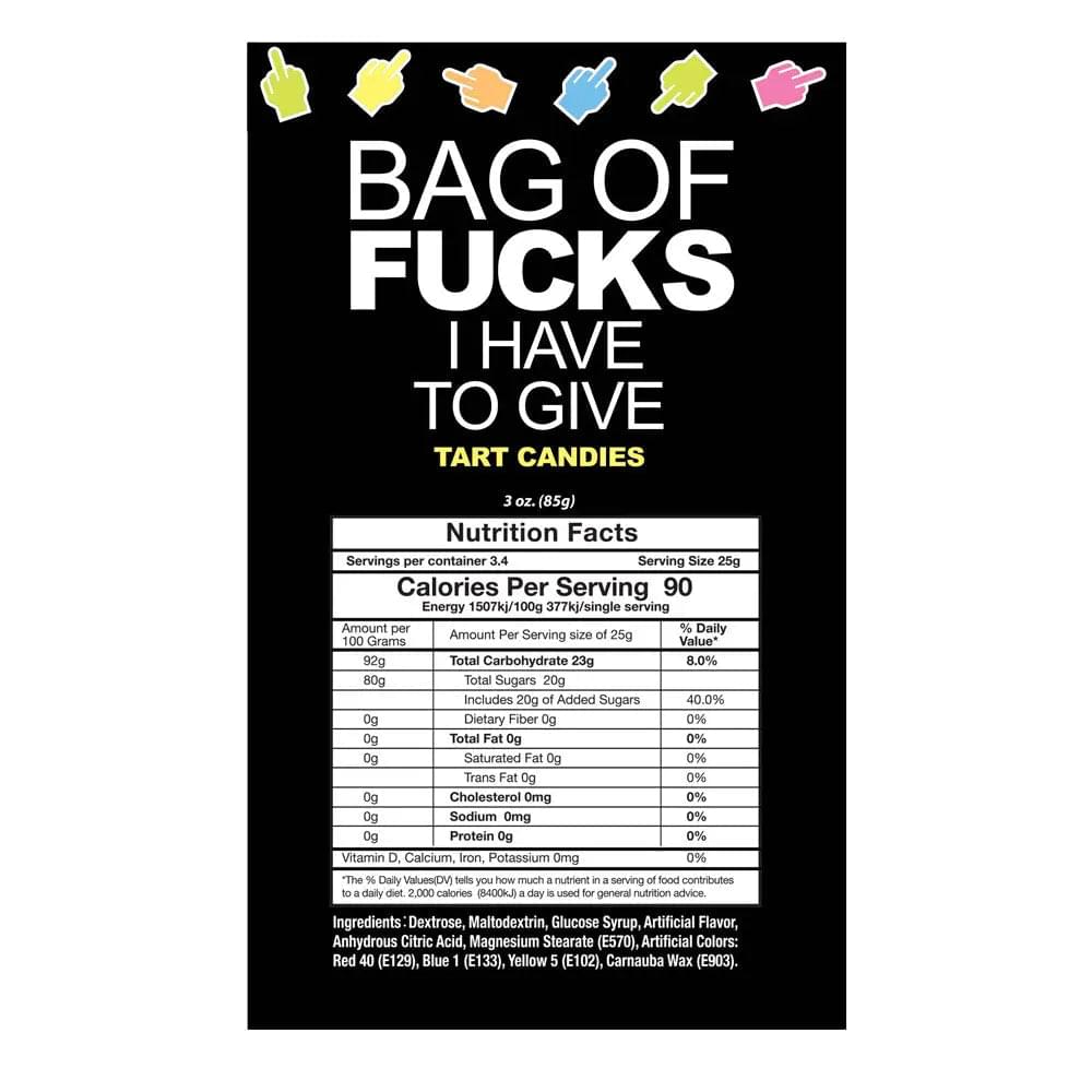 Bag Of Fucks I Have To Give - Fruit Flavoured Lollies - 85 gram Bag Little Genie Discreet Intimate Essentials.